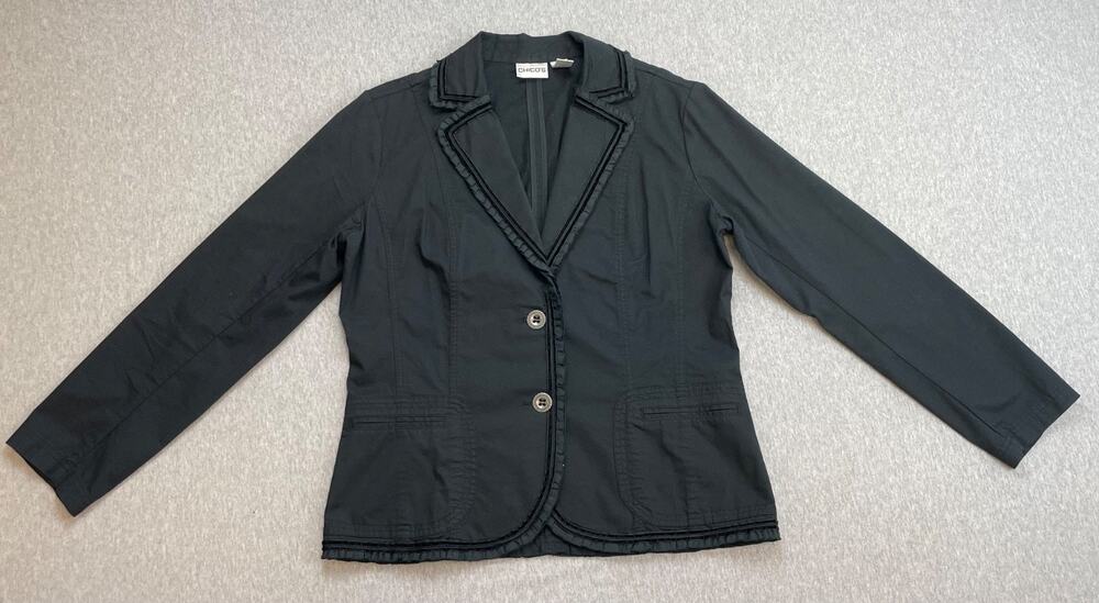 Chicos Blazer Womens Size 1 (8/Medium) Cotton Blend Stretch 2-Button Long Sleeve